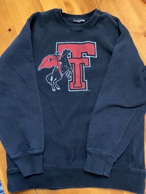 Women’s Black Crewneck Sweatshirt with Red Logo